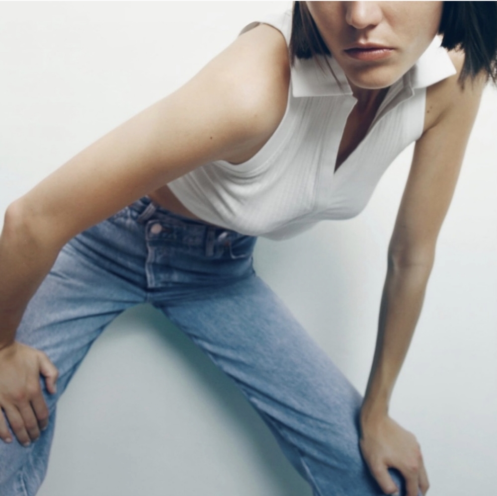 Zara sleeveless polo crop top white size small